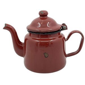 Brown Tea Pot With Hinged Lid‎ Small Enamelware Vintage Farmhouse Decor